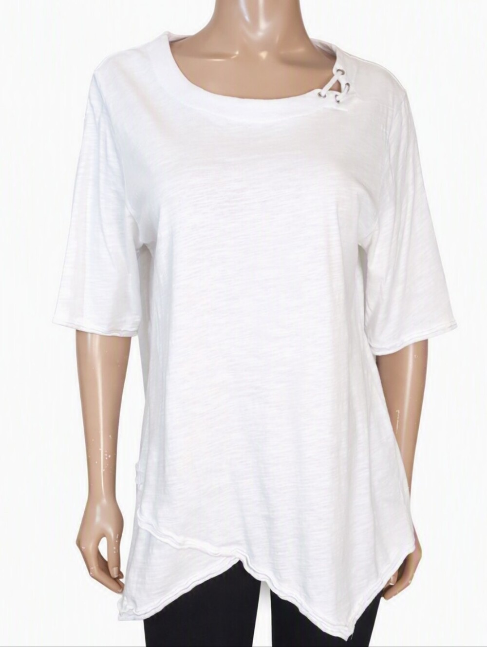 Inspired by Wild Palms White Asymmetrical Cotton Top Womens Size Large Slub Knit